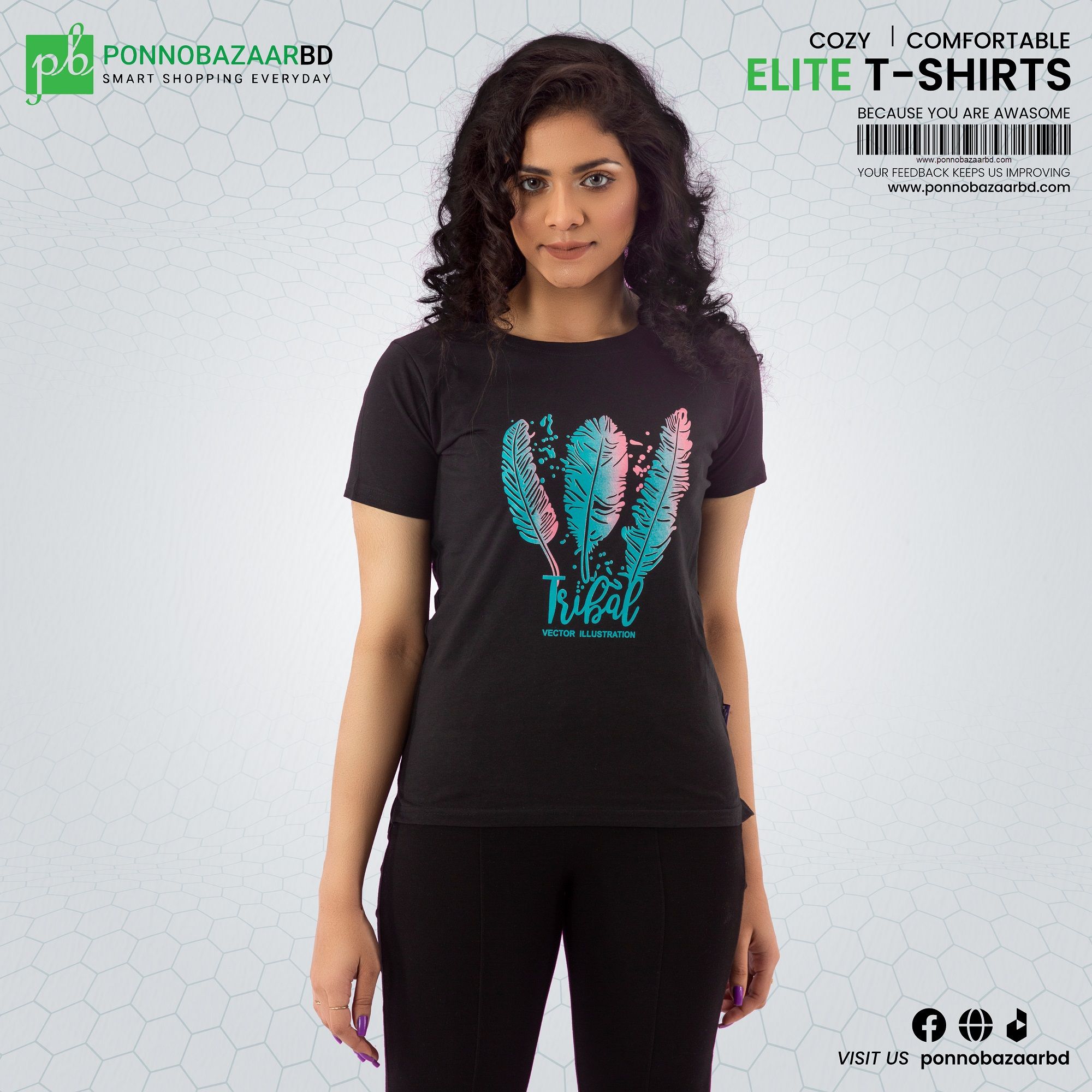 Women's superior Printed BlackPata Design t shirt Collection By PONNO BAZAAR