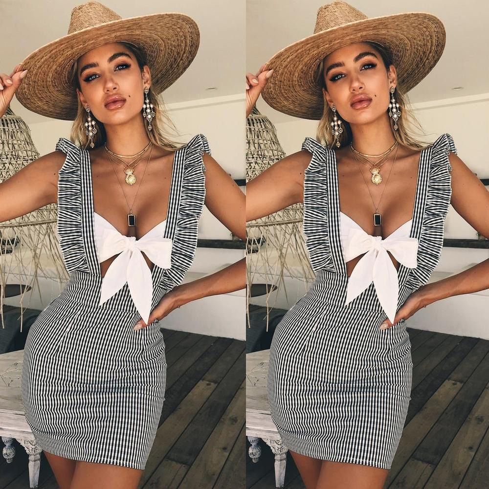 Womens Sleeveless bodycon bandage evening cocktail party Mini dress braces skirt