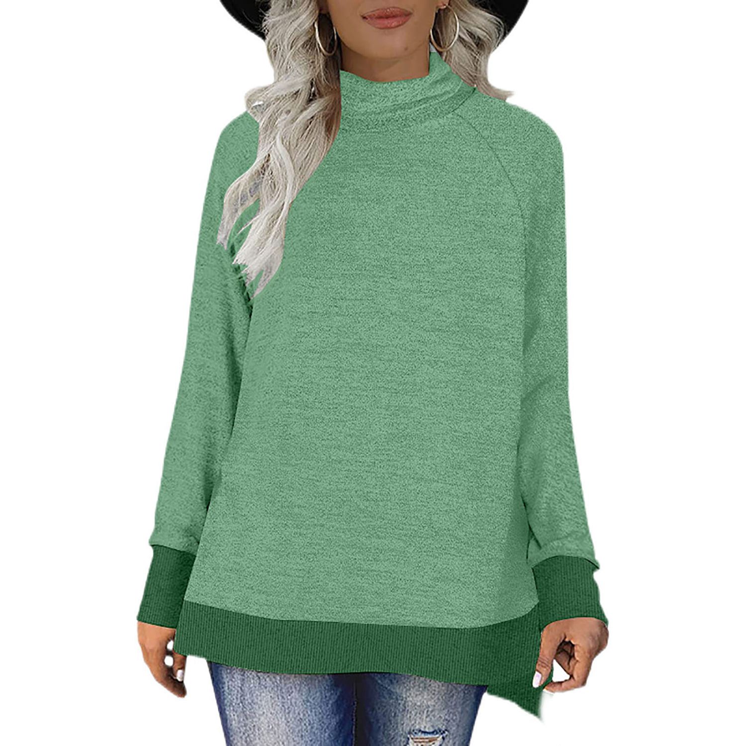 Blouse Top Lightweight Turtleneck Jumper Slouchy Tunic Top