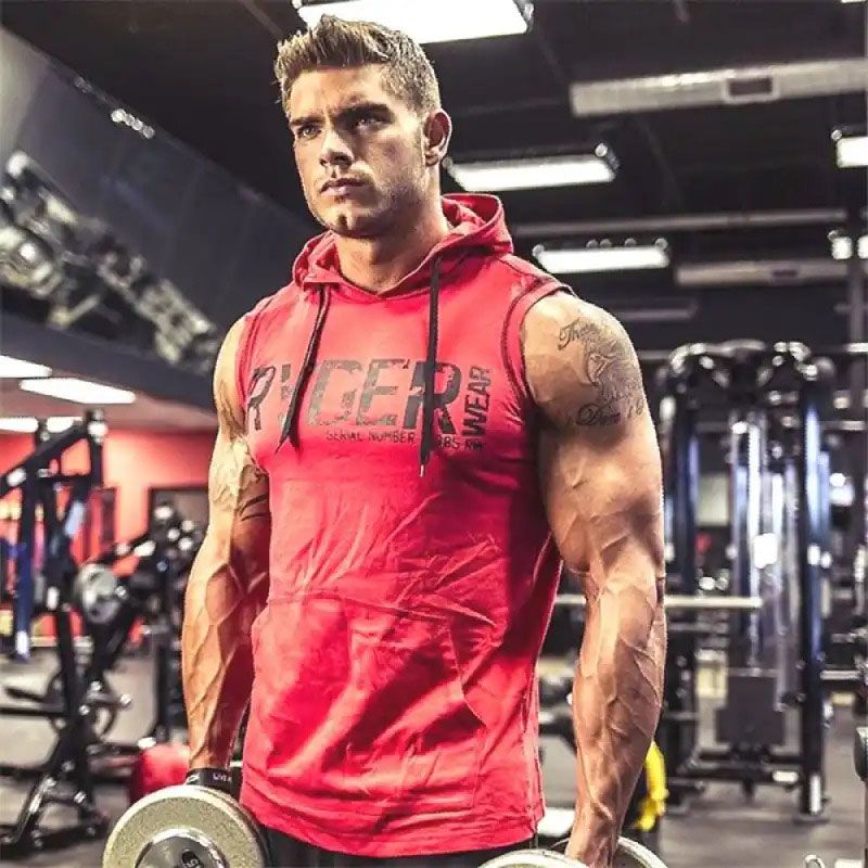 Men's Letter Print Fitness Bodybuilding Hooded Tank Top