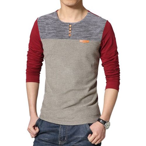 Spring Arrival Men's T Shirt O Neck Patchwork Long Sleeve T Shirt Mens Clothing Trend Plus Size Top Tees Shirts M-5XL