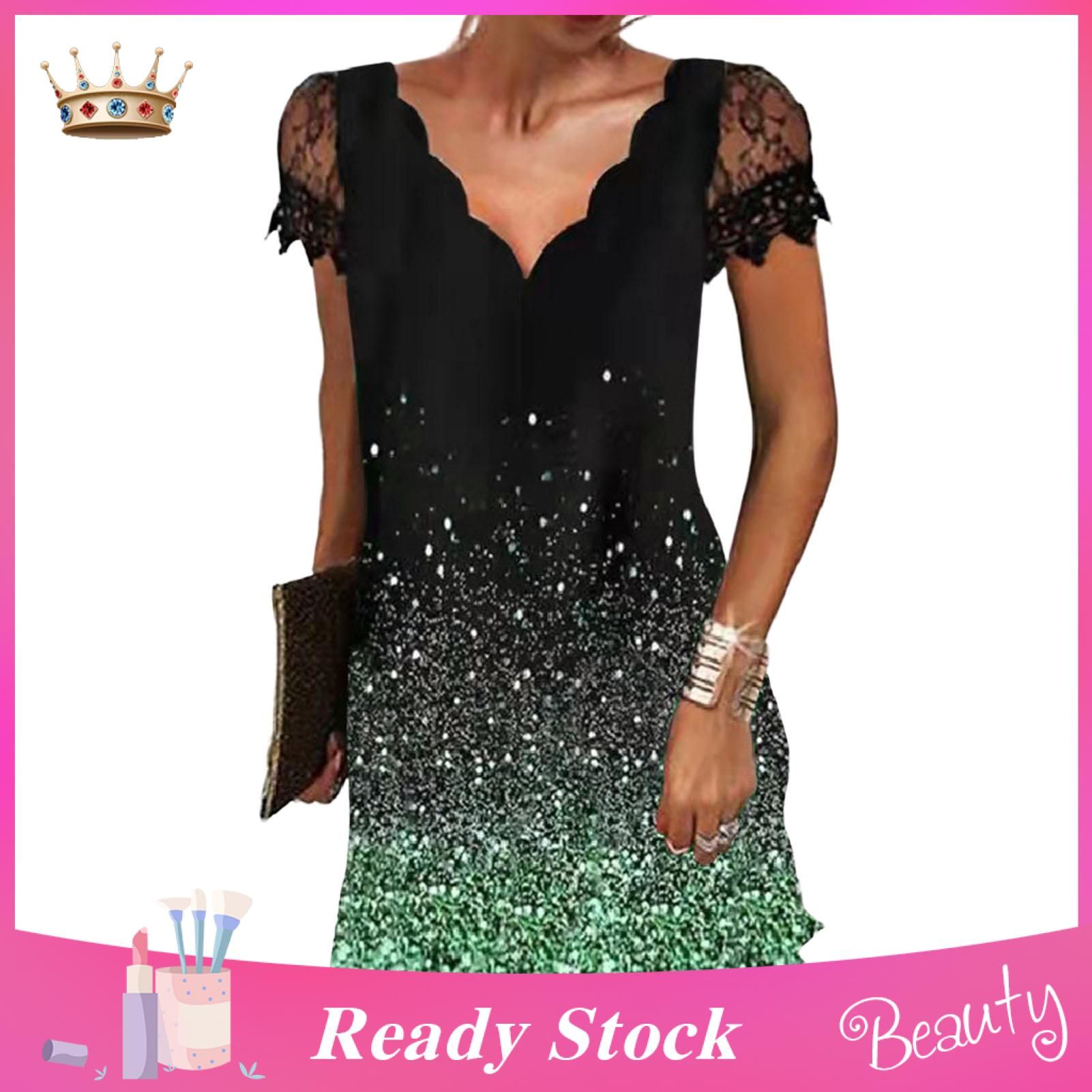 Summer Dress Dot Print Short Sleeve Ladies Dress