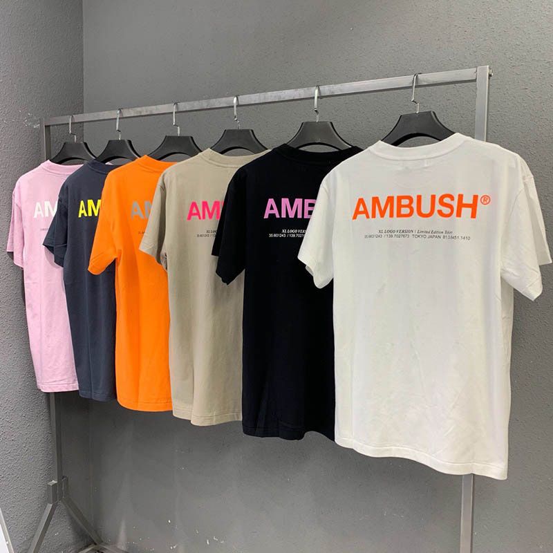 Hop Ambush T Shirt Men Women 1:1 High Quality Casual Cotton Orange Reflective High Street Ambush T-shirt Top Tees