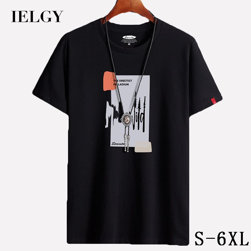 IELGY Men's short-sleeved T-shirt summer new round neck cotton loose plus size bottoming shirt