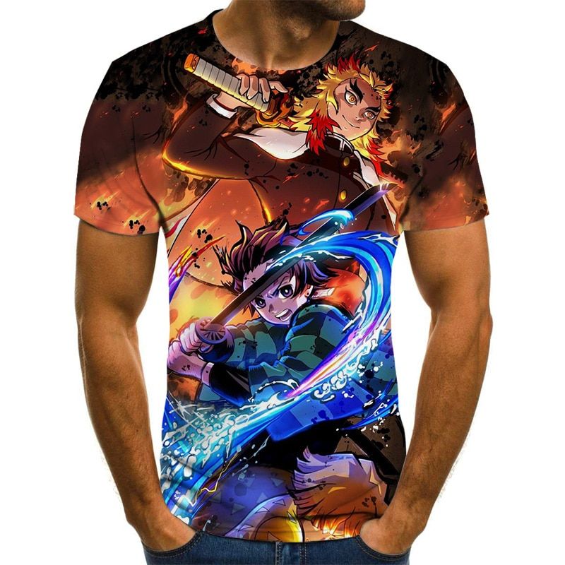 Fun kimetsu no yaiba theme boy costume anime Harajuku men's T-shirt summer fashion tops 3D T shirt men's plus size streetwear