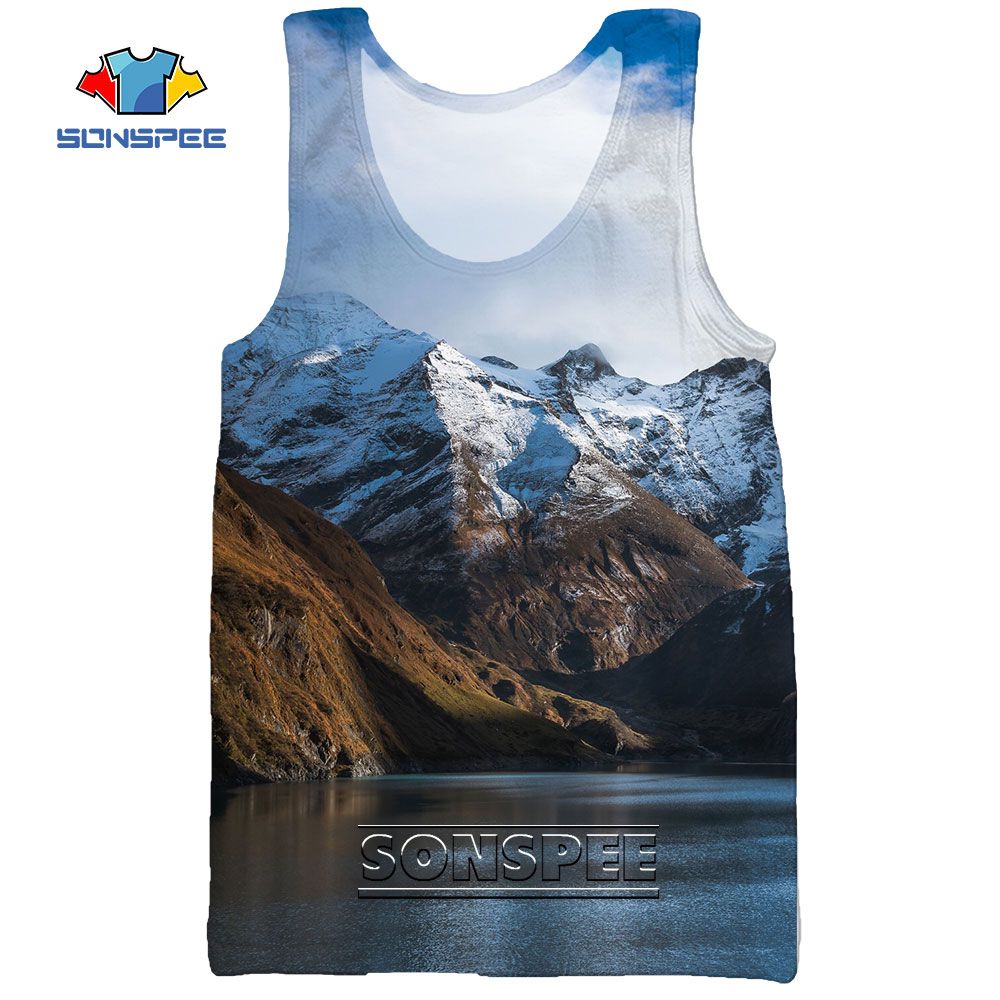 SONSPEE Snow Mountain Summer Ice Sea Beach Reef 3D Print Men's TaTops Casual Fitness Bodybuilding Gym Muscle Sleeveless Vest