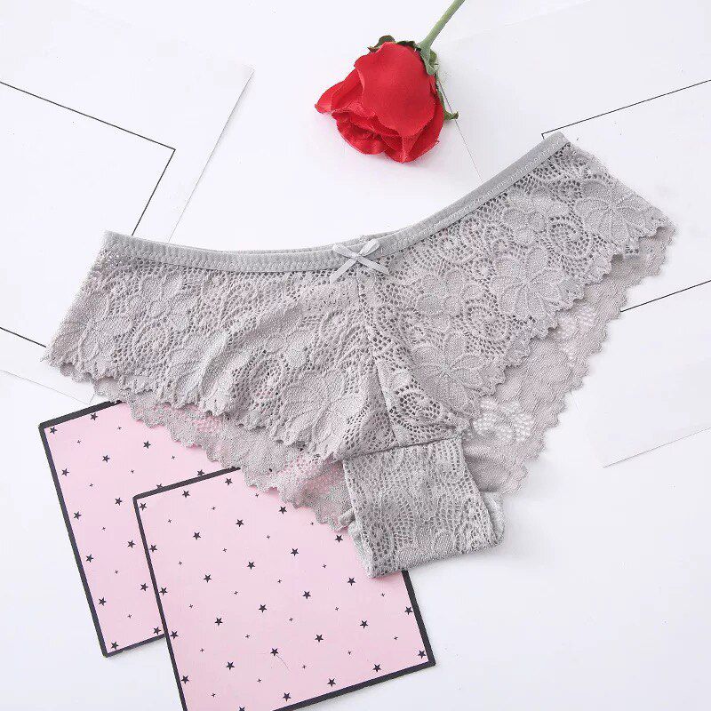 Lace Panties Ice Silk Seamless Panty Women Low Rise Sexy Transparent Floral Briefs Soft Cotton Crotch Underpants Underwear