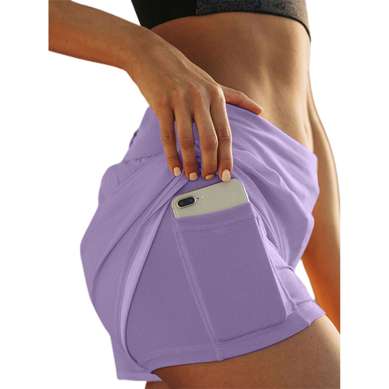 Women’s High-waist Training Shorts Fashion Solid Color Double Layer Anti-glare Summer Sport Pants