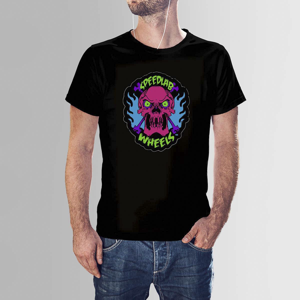 Black Cotton Speedlab wheels Scary HNH  T-shirt For Men