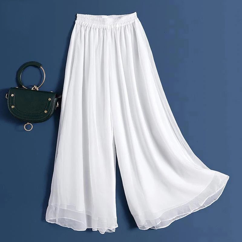 Women Wide Leg Solid Color Culottes Pant Female High Waist Thin Chiffon Plus Size Casual Ladies Culottes Trousers