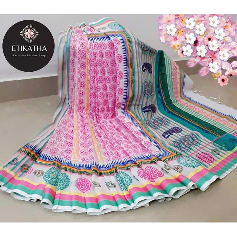 Block Cotton Sharee For Women