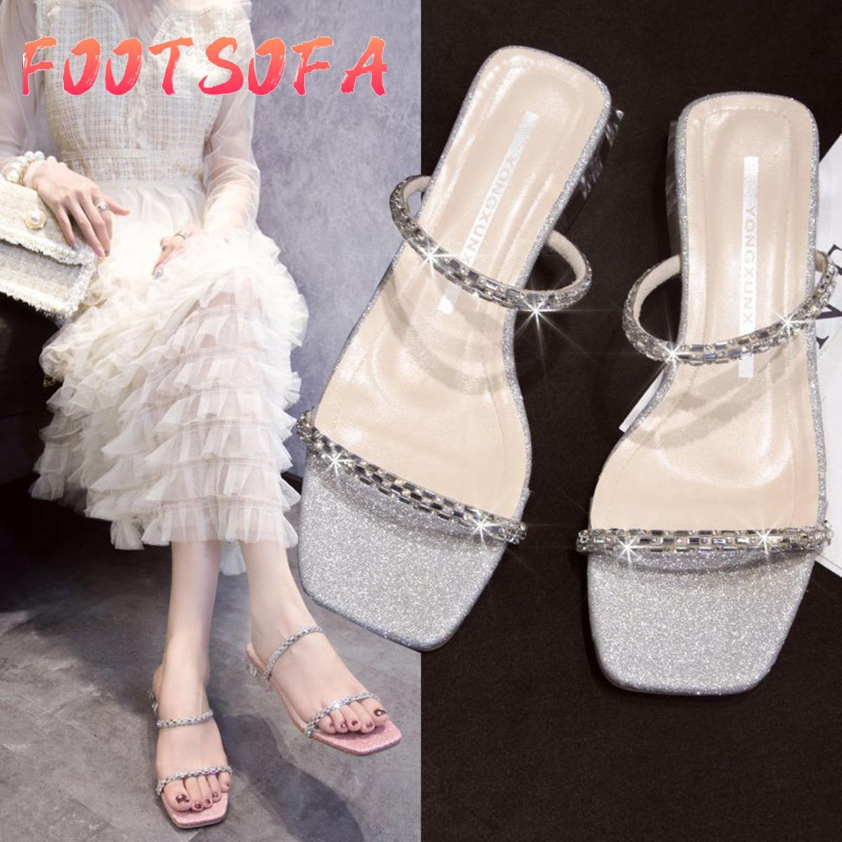 Big Size 35-41 Fashion Women Slippers Casual Peep Toe Transparent Square Heeled Sandals for Women