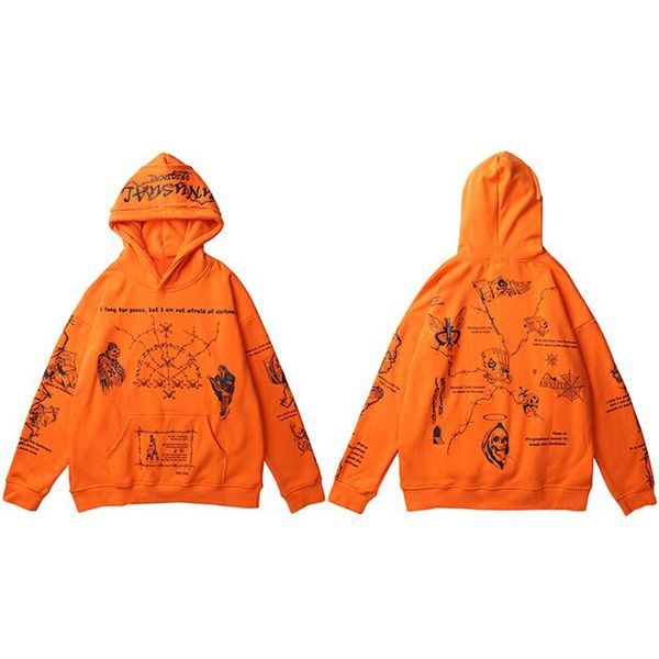 Hop Hoodie Sweatshirt Men Streetwear Skull Graffiti Print Hoodie Pullover Cotton Autumn Grey Harajuku Punk Clothes New