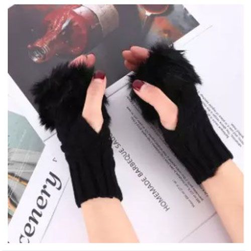 One Pair Fashion Women Faux Rabbit Fur Hand Wrist Crochet Knitted Fingerless Gloves Knitting Mittens Winter autumn warmer
