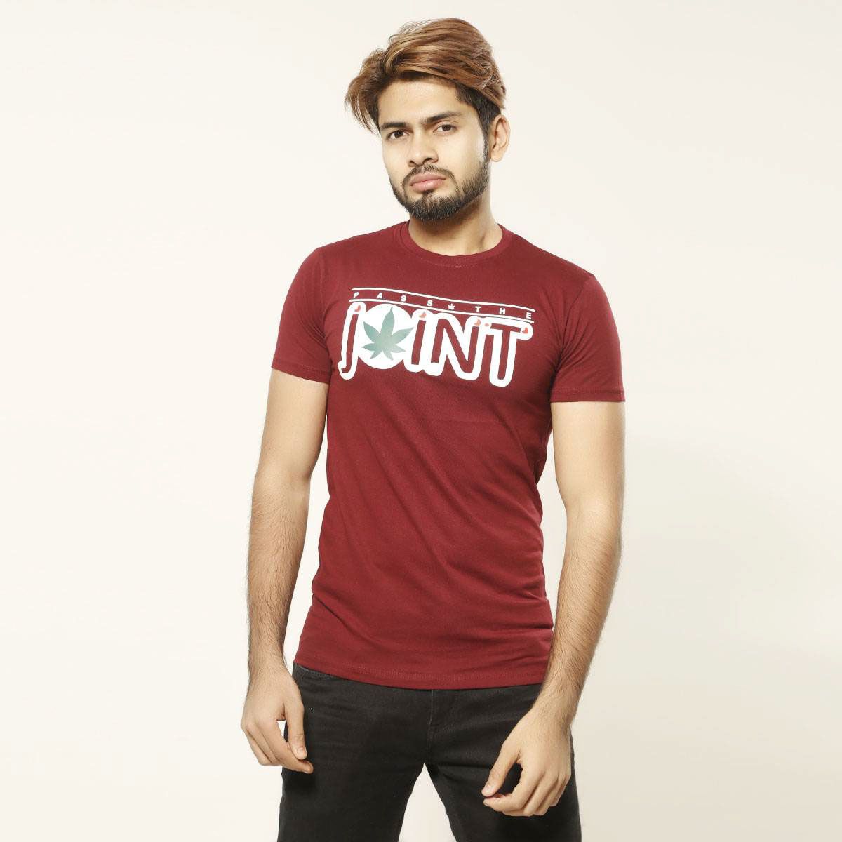Stylish Cotton Half Sleeve Red Joint T-Shirt for Men