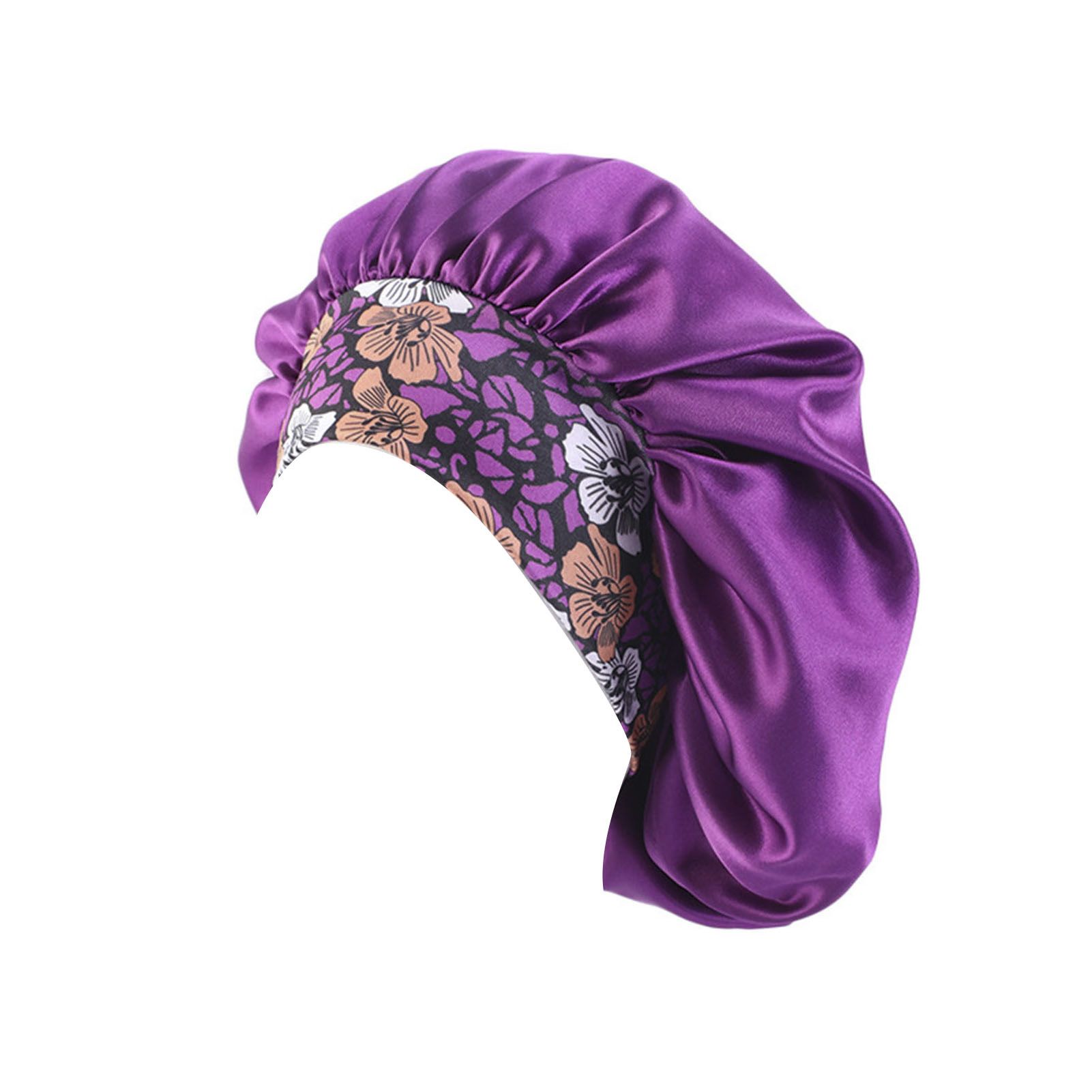 Hair Bonnet Solid Color Floral Print Headband Smooth Shower Cap