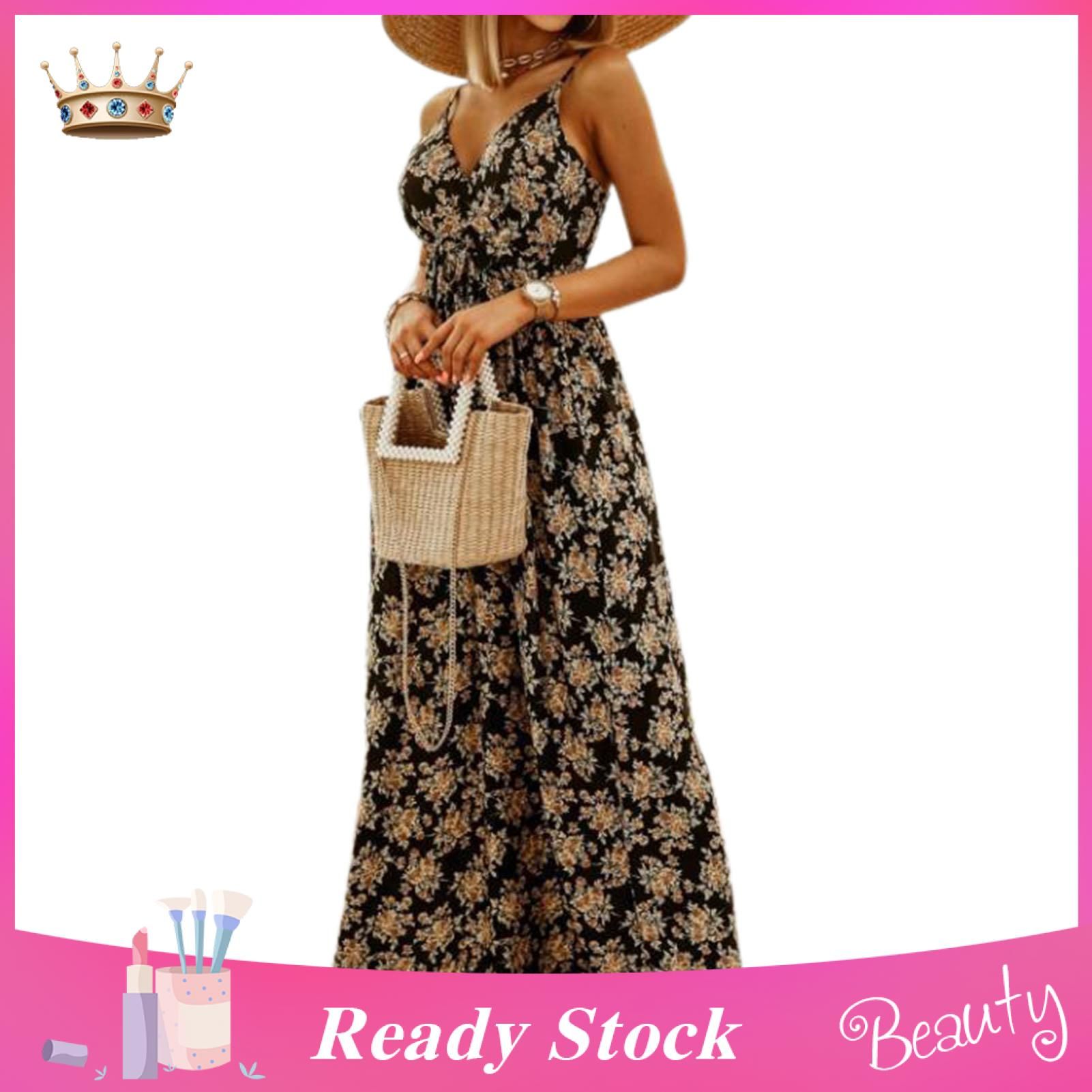 Women Dress A-Line Design Spaghetti Strap Boho Maxi Dress