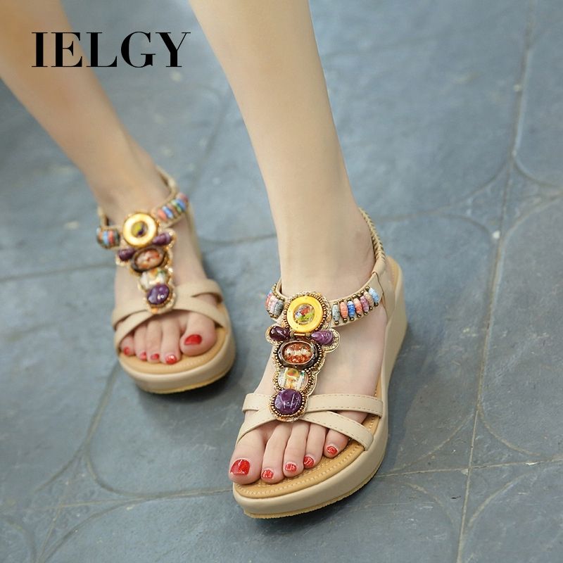 IELGY wedge sandals women's fashion beach beaded plus size women's shoes