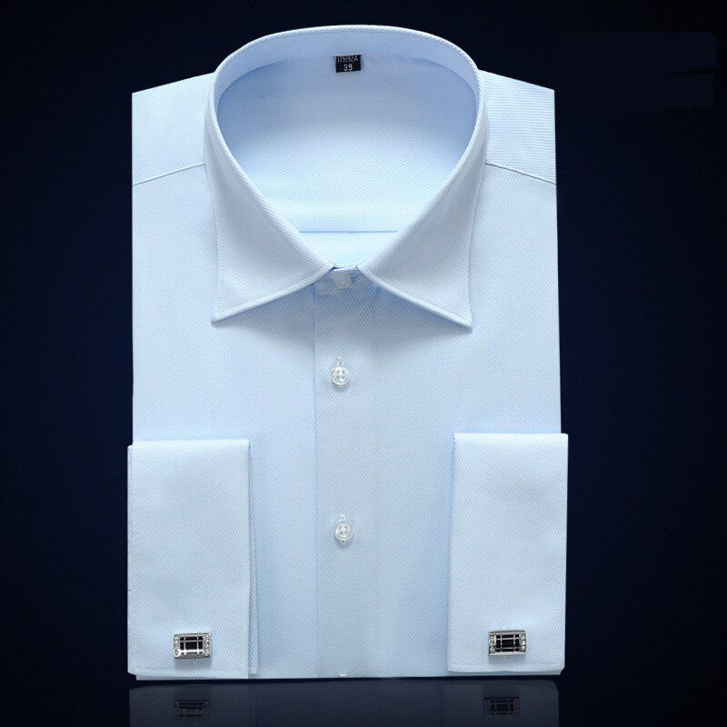 High Quality Men Non Iron Slim Fit French Cuff Dress Shirt Long Sleeve Covered Placket Elegant Tuxedo Shirts(Cufflinks Included)
