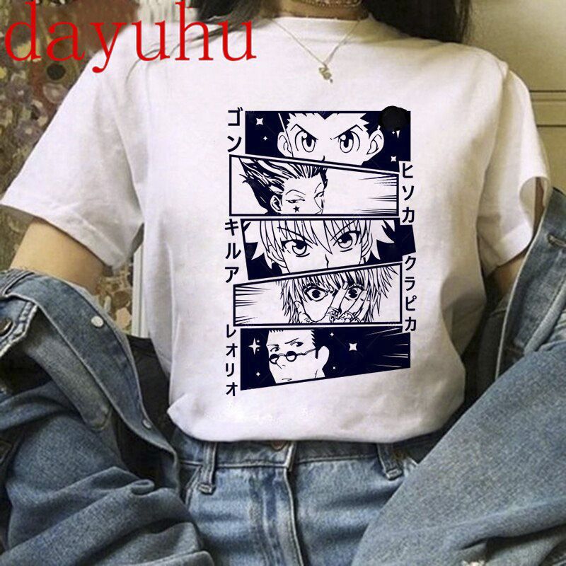 90s  Hunter X Hunter Graphic Tees Men Harajuku Kawaii Cartoon Killua Tshirt Funny Japanese Anime Hisoka T Shirt Tops Unisex Male