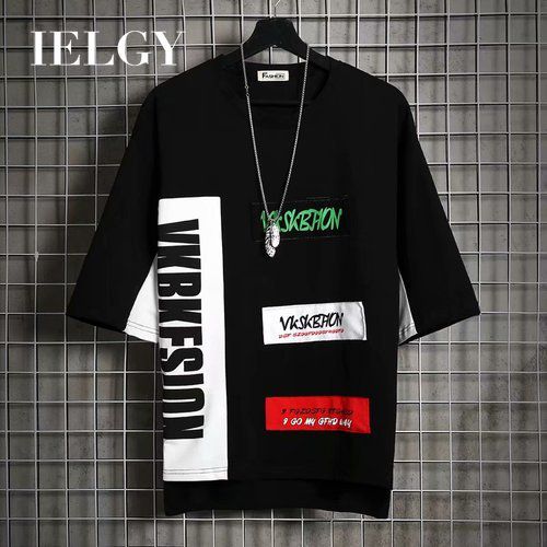 IELGY short-sleeved t-shirt men's Korean version of the trend of men's loose hip-hop five-point half-sleeved t-shirt top clothes