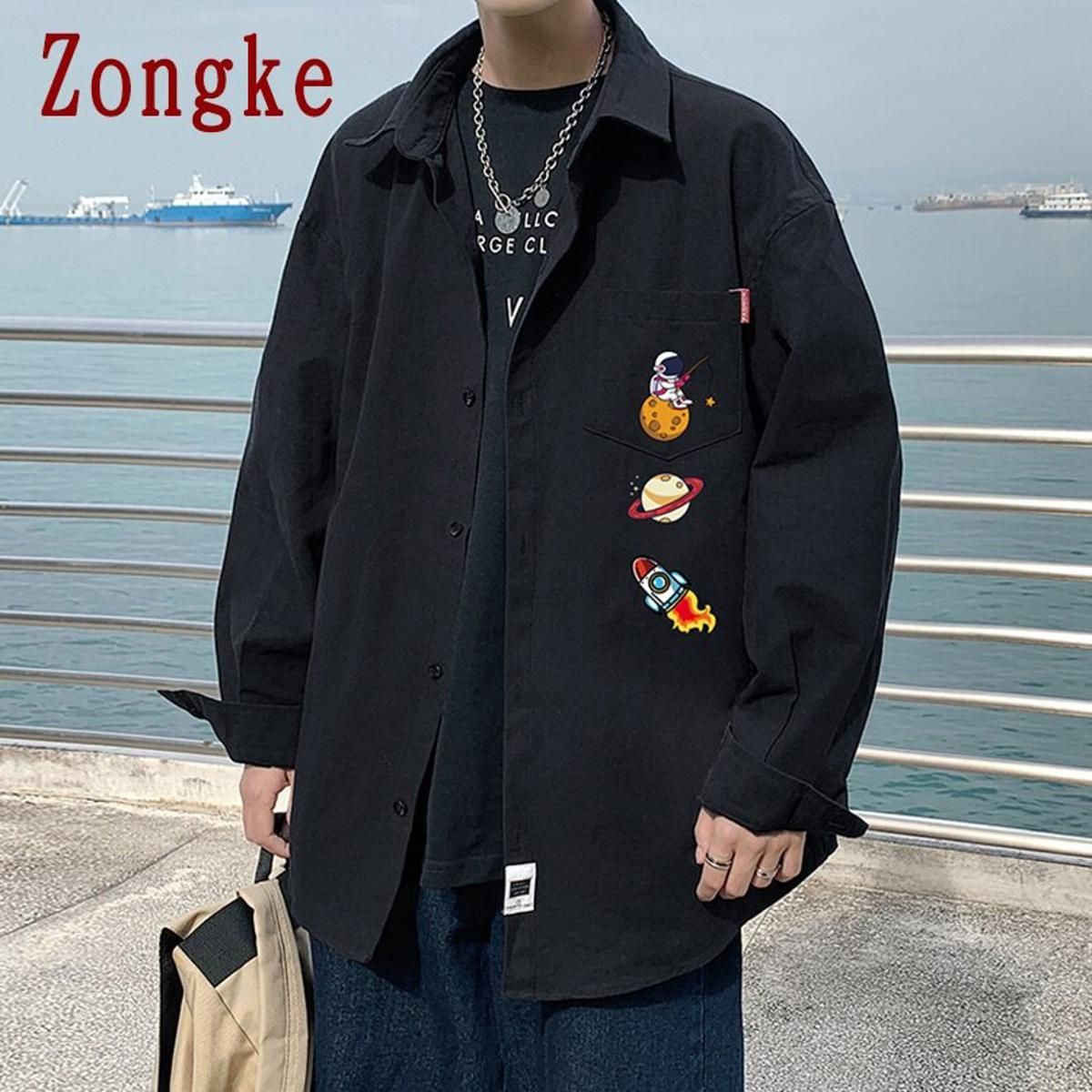 Zongke Casual Shirts For Men Clothing Summer Printed White Shirt Men Shirt Long Sleeve Japanese Fashion Harajuku Tops M-5XL 2021