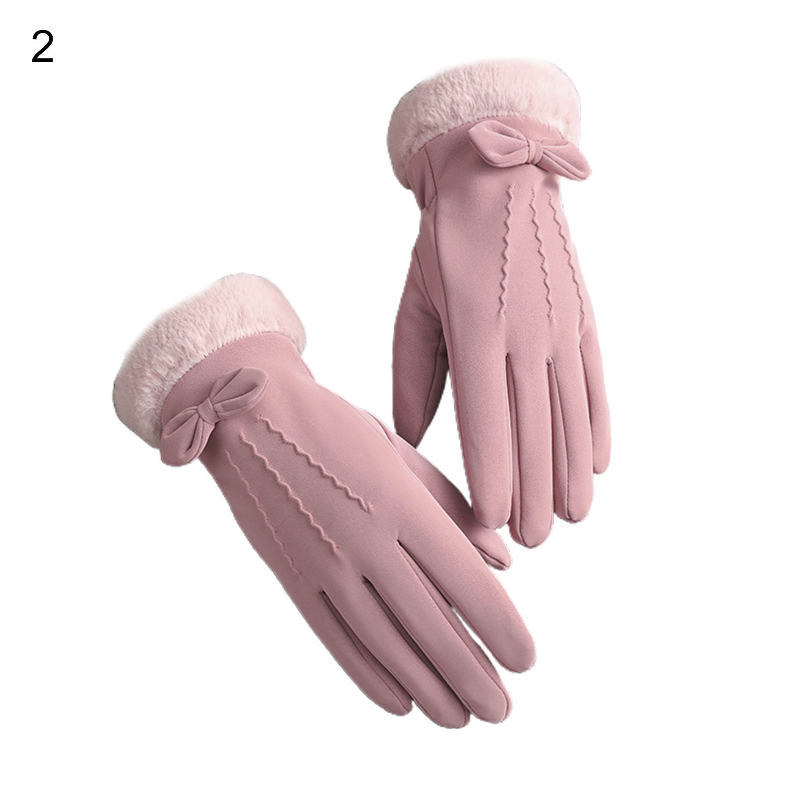 Winter Gloves Full Finger Bow Decor Touch Screen Cycling Gloves