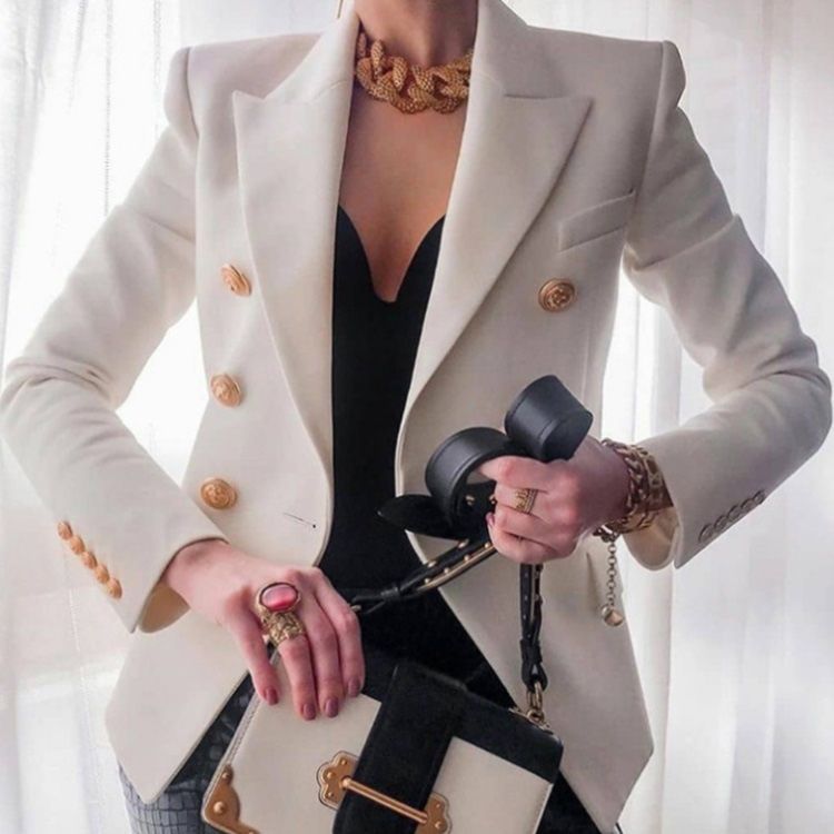 Solid Color Slim Long-sleeved Cardigan Short Suit Jacket for Ladies
