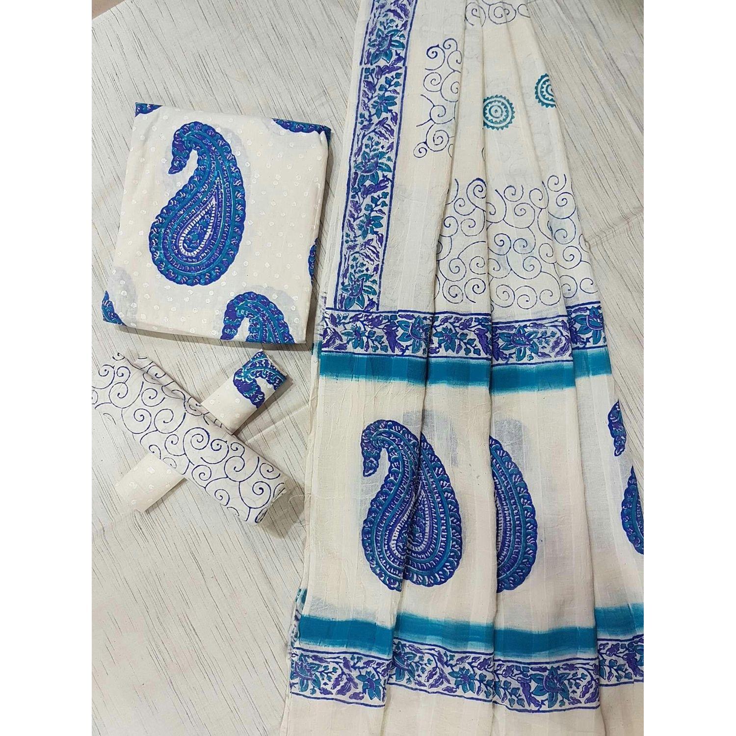 Skin Print and Block Print Unstitched Cotton Three Piece 3 Piece For Women Ladies Collection