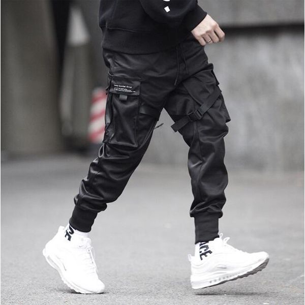 New Harem Joggers Men Cargo Pants Streetwear  Hop Casual Pockets Ribbons Track Pants Male Harajuku Fashion Trousers