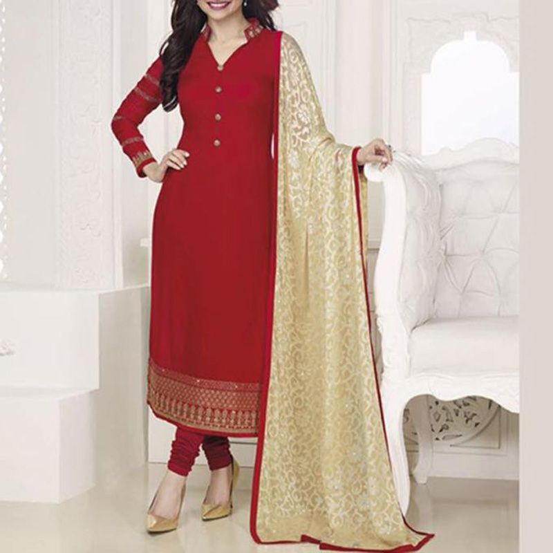 Red  Unstitched  Georgette  Salwar  kameez  for  Women