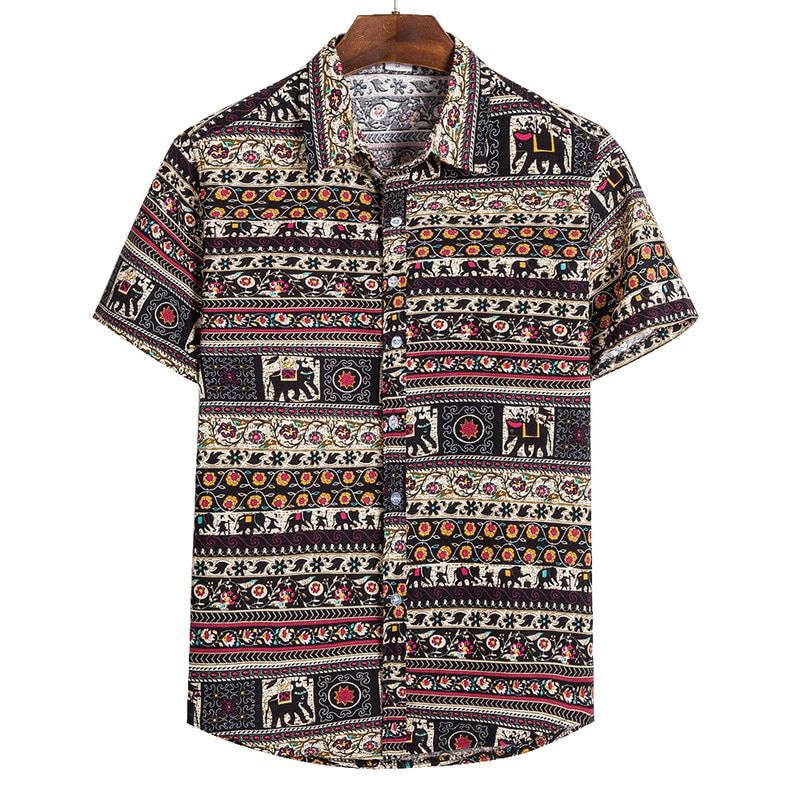 2020 Men Shirts Short Sleeve Printed Casual Blouse Hawaiian Shirt Male Tops Summer Geometric Plus Size Shirts 5XL