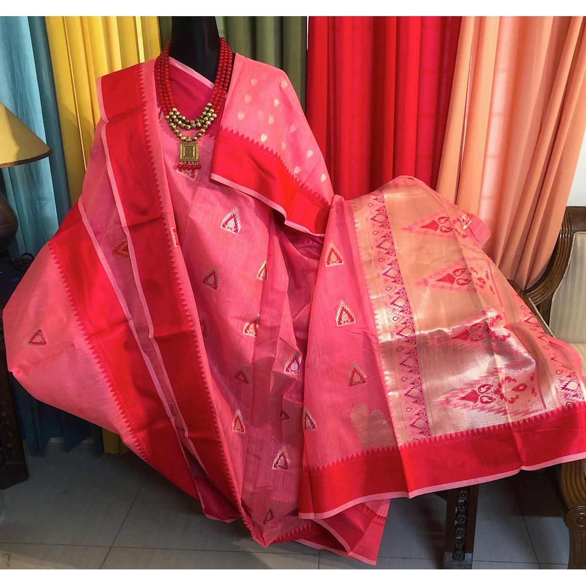 PINK GANGA JAMUNA BORDER SHANANDA KATAN SAREE