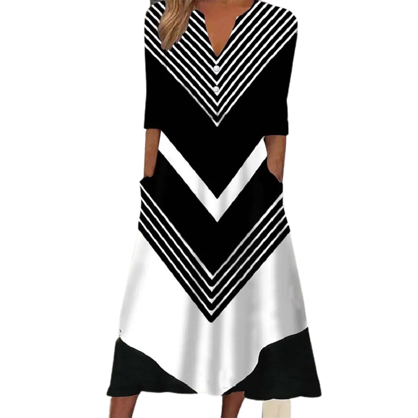 Sunnyheart Casual Dress Half Sleeves Vintage Pattern Print Long Dress