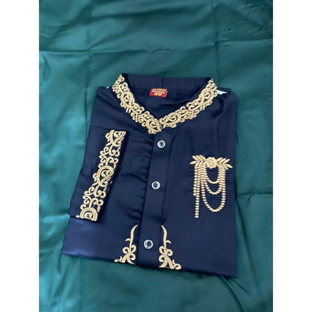 Semi Long Cotton Exclusive Embroidery Work Punjabi- Navy Blue