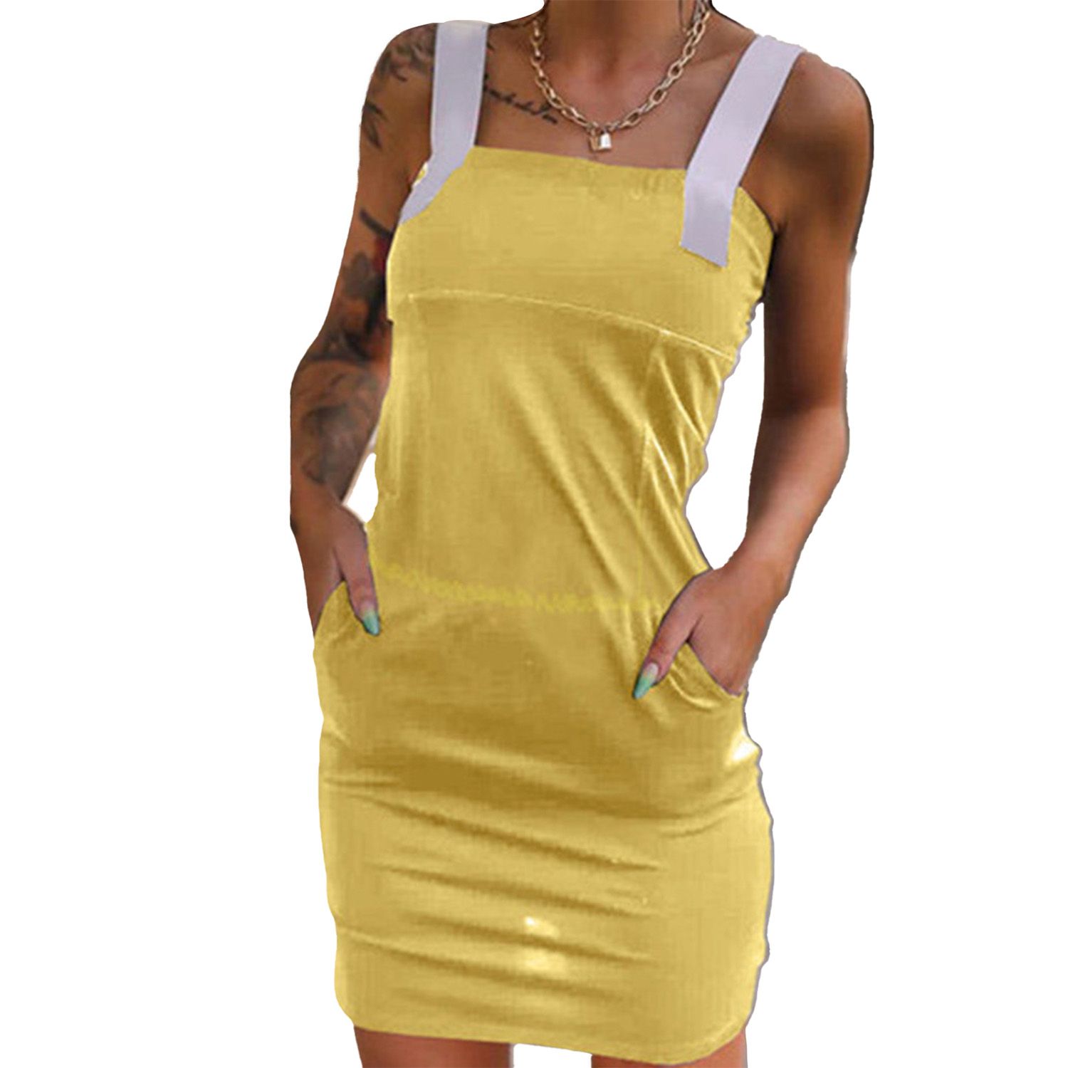 Slim Dress Sleeveless All-match Summer Women  Pockets Off Shoulder Dress for Party