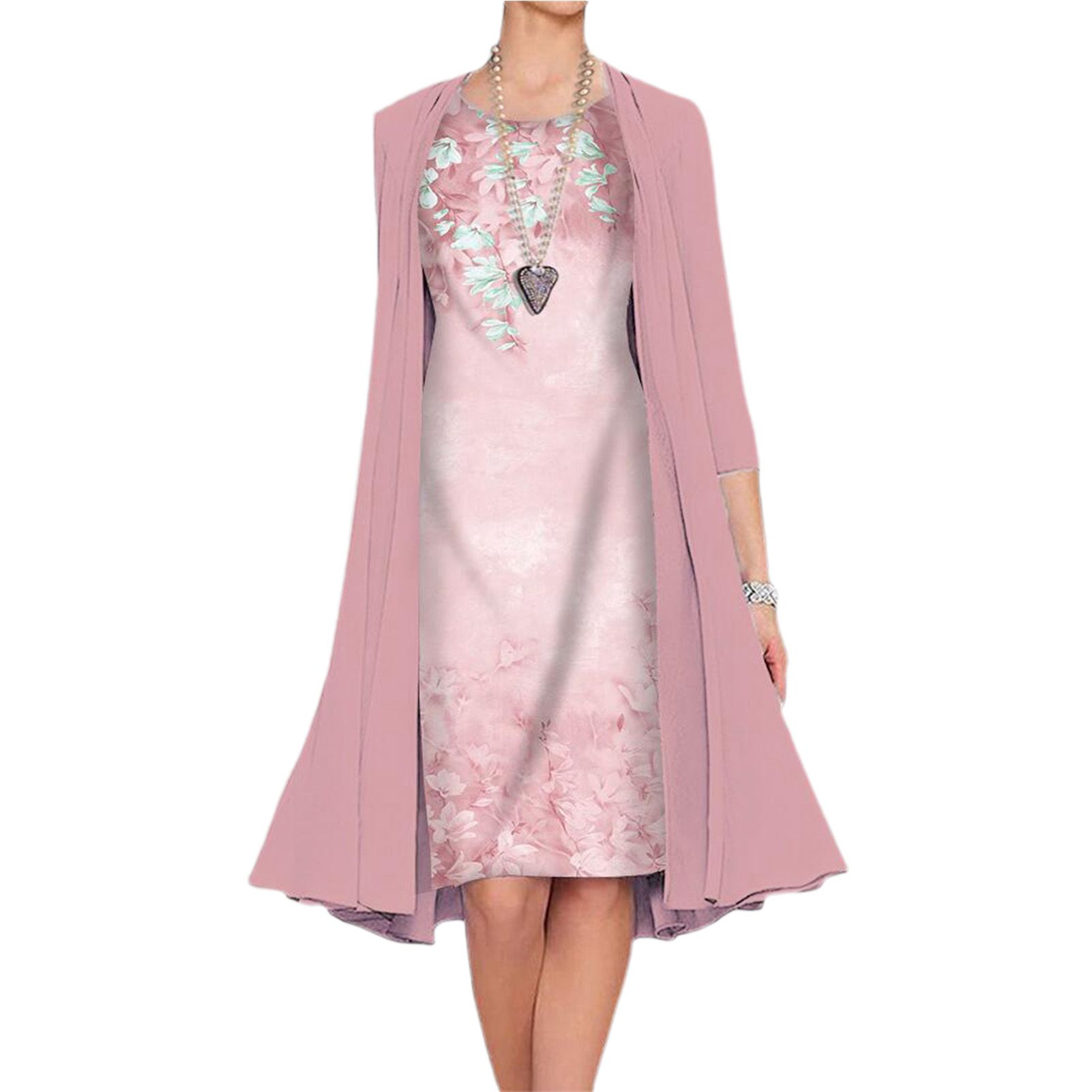 Cardigan Dress Set 3/4 Sleeve Elegant Bohemian Coat Dress
