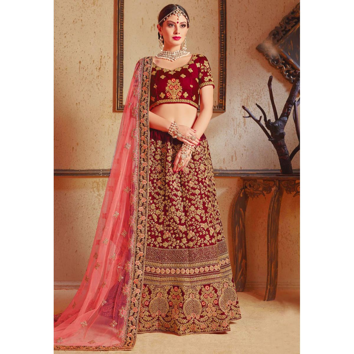 Georgette Unstitched Embroidery Lehanga for Women