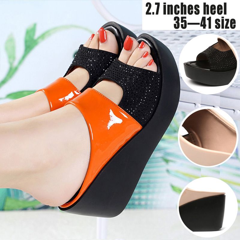 New Sandals for Women  Wedges Shoes Summer Fashion rhinestone Outdoor High Heel Slippers Lady Wild Sandals JZ603