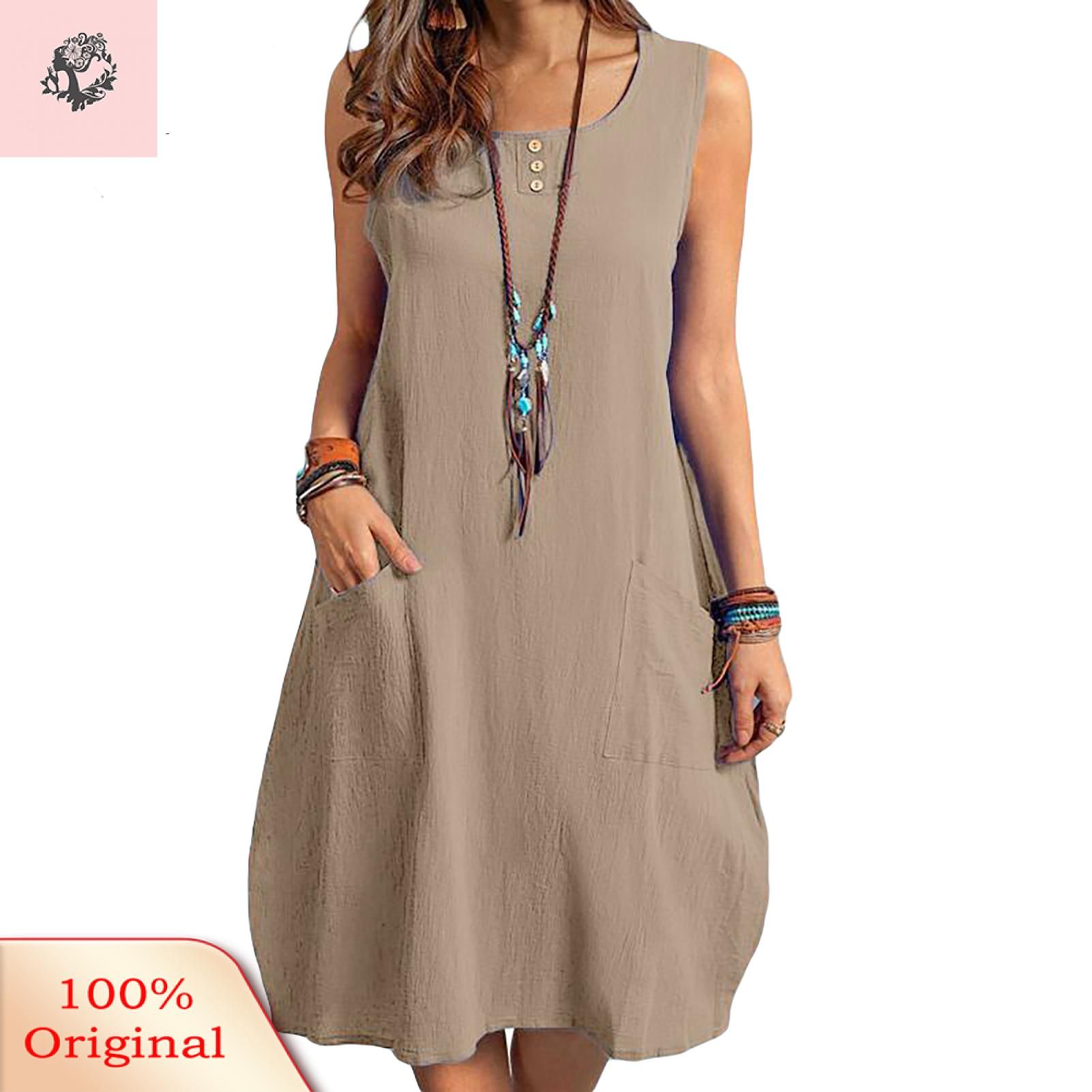 Sunnyheart Vest Dress Pullover Pure Color Casual Dress