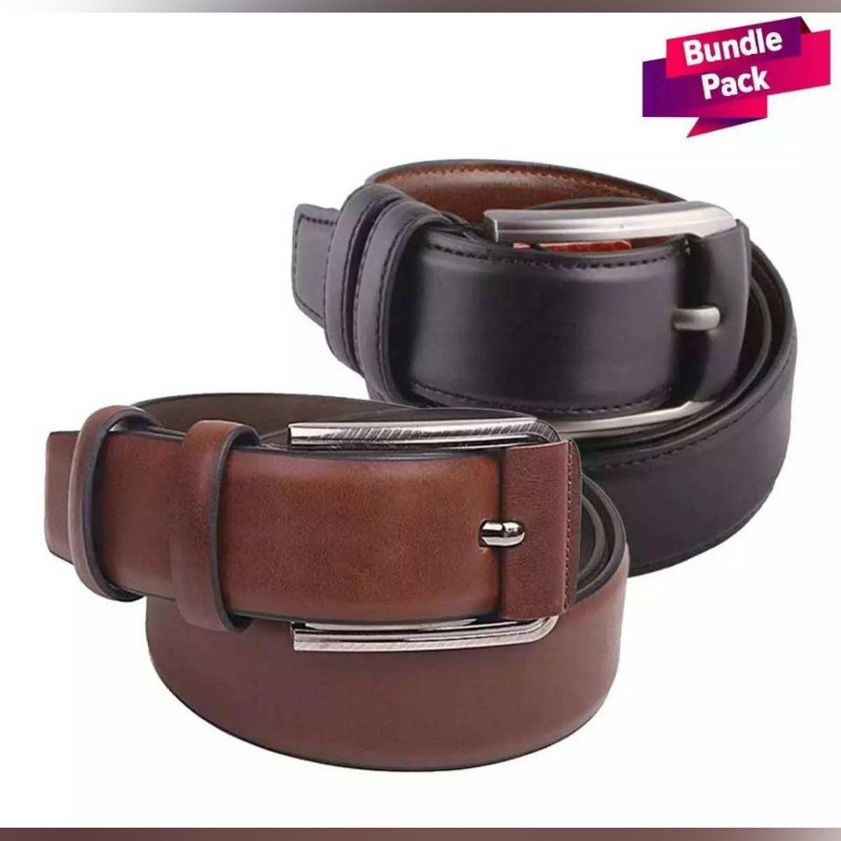 2 pece Belt and Brown Leather Belt for Men