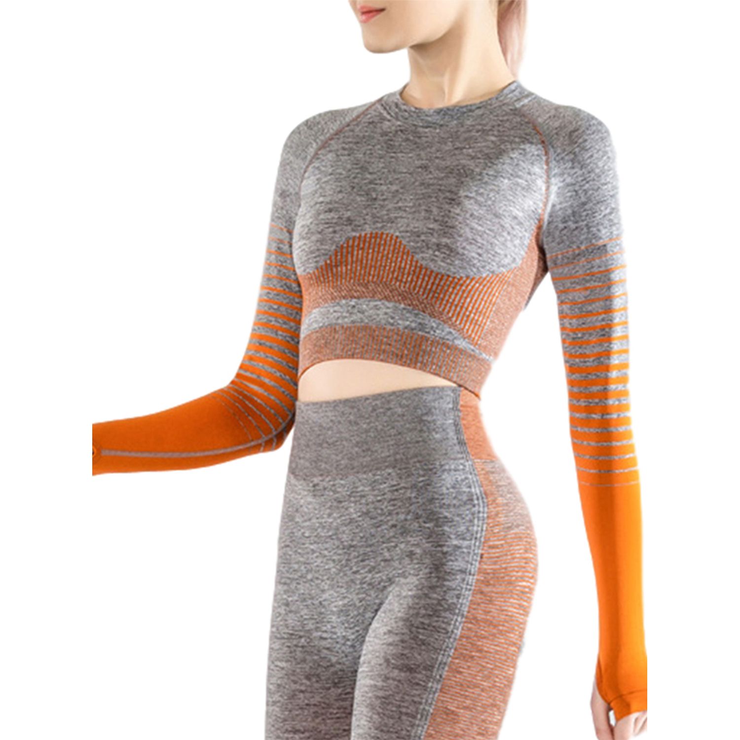 Women's 2 Piece Yoga Outfits, Long Sleeve Crewneck Crop Top and Pants Set Tracksuit