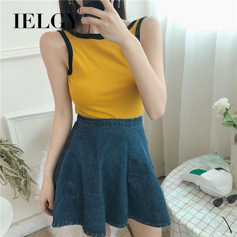 IELGY Camisole Sleeveless Top Contrasting Solid Color Slim Thin Sleeveless Bottoming Top