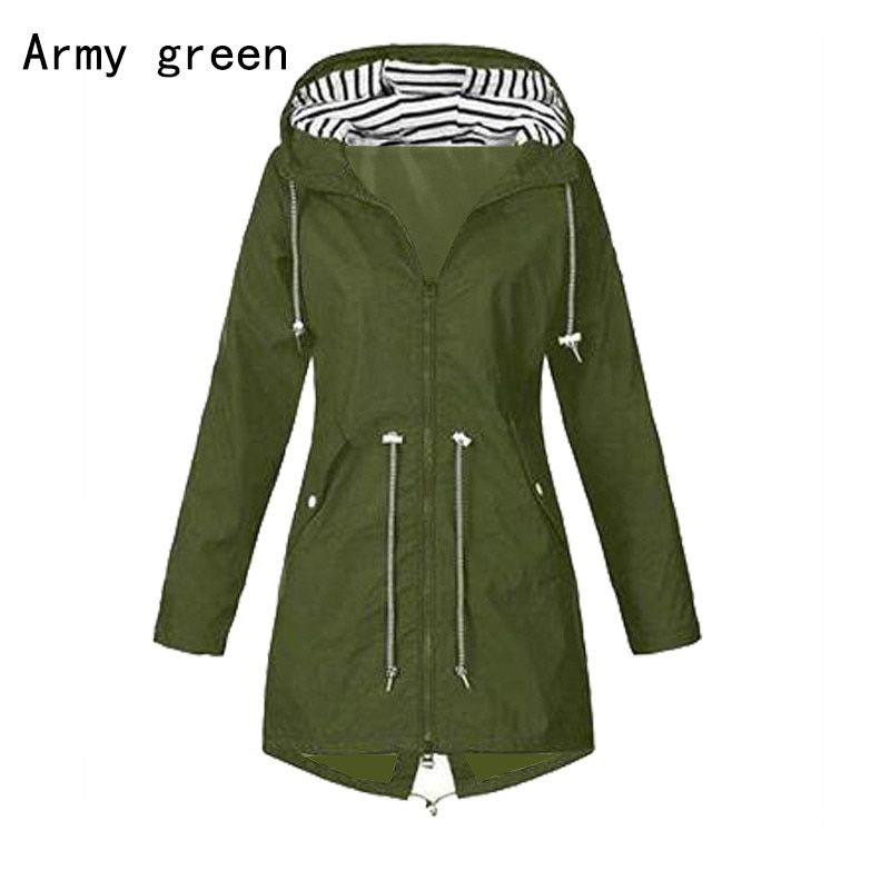 Women's Long Windproof Hooded Coats Autumn Winter Trench Casual Fashion Outdoor Raincoat Waterproof Solid Camping Jackets