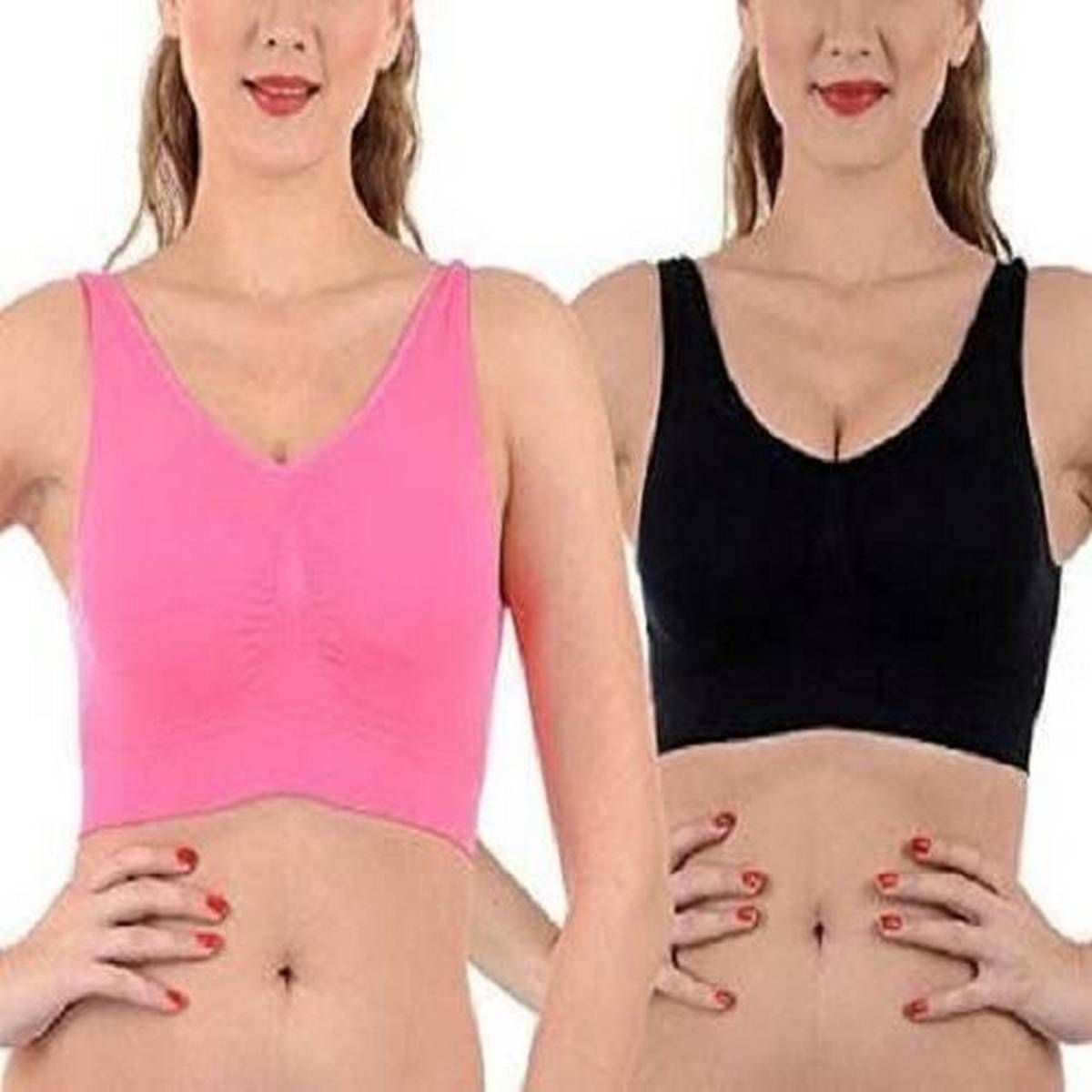 Black and Pink Cotton Air Bra For Women(2 Piece)