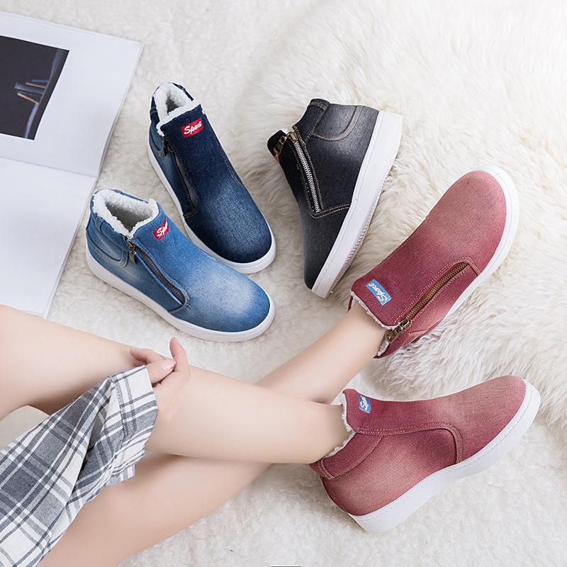 【ALLGOOD】Women Snow Boots Thickening Shoes Denim Korean Version of  Shoes Large Size Student Flat Shoes