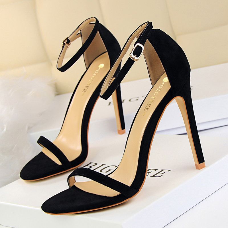 The New High Heels Women Western Style FashionSandals Women Super High Fine Heel High Heels Suede Open Toe