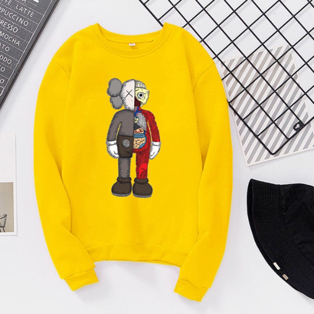 KAWS Unisex Crew Neck Sweatshirt Cartoon Combined Doll hicken Couple Loose Pullover