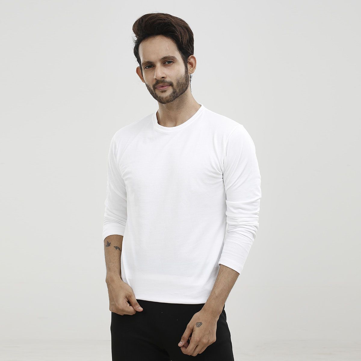 White Color Cotton Full Sleeve T-Shirt For Men