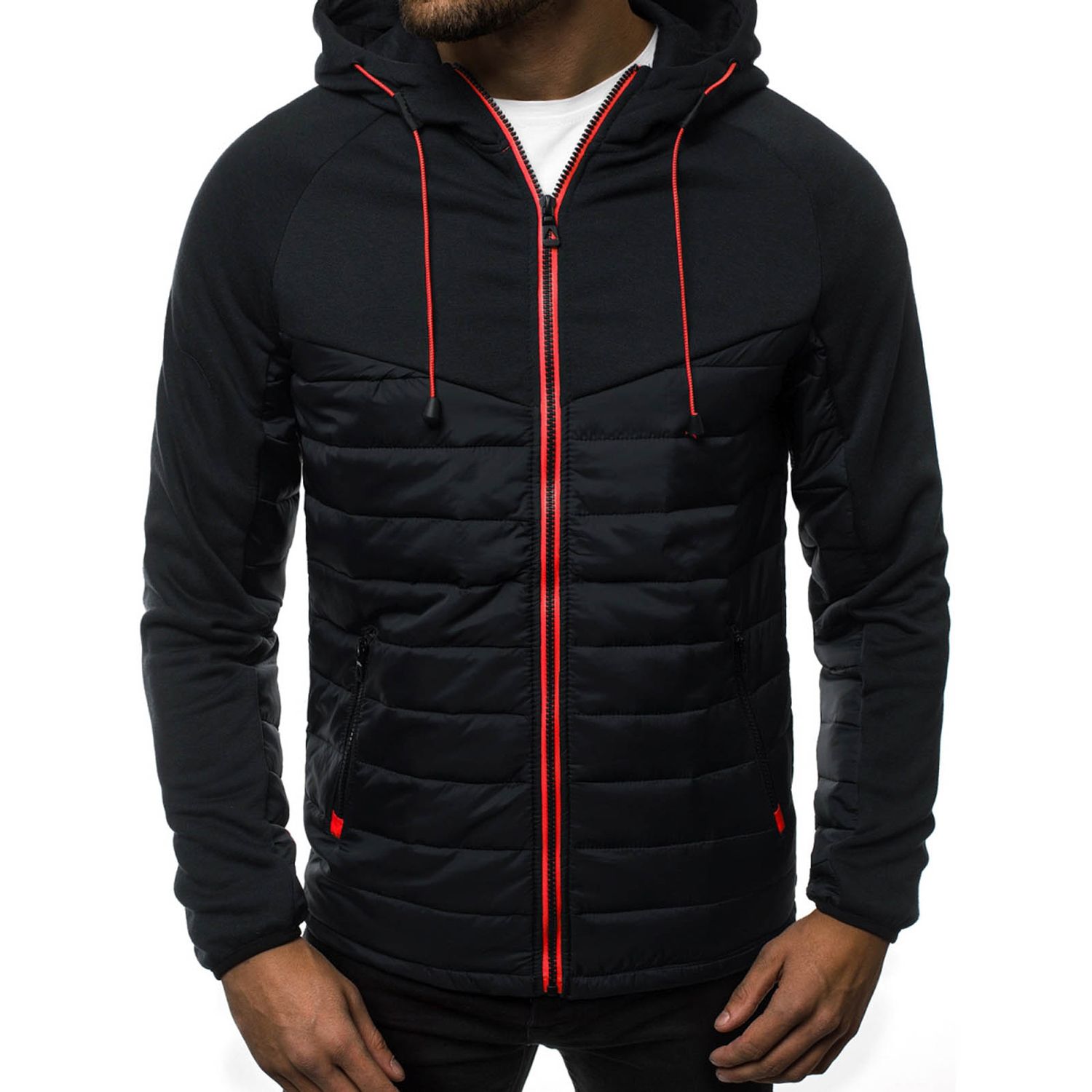 Men Hoodie Pockets Lightweight Filled Cotton Coat